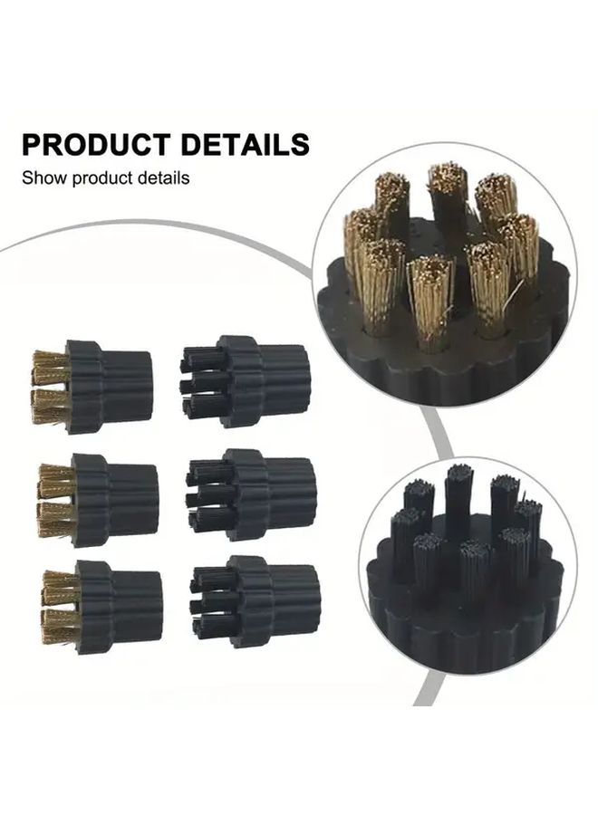 6Pcs Brass Nylon Steam Cleaner Brush Head Set For Deep Cleaning Oven Grill Bathroom Kitchen - Image 1