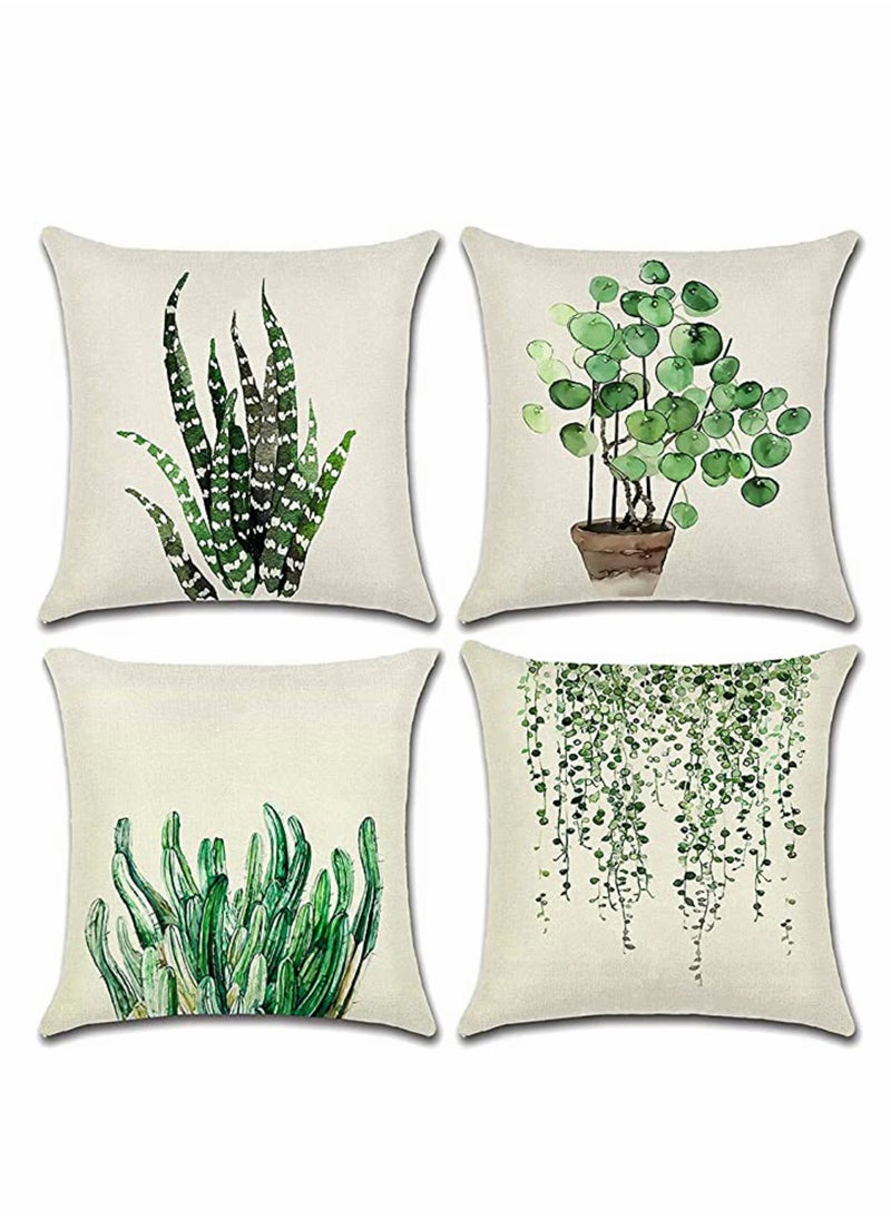 KASTWAVE Pillows Set of 4 Decorative Throw Pillow Covers 45 x 45 cm, Green Leaf Waterproof Cushion Covers, Outdoor Cushion Cover Decorative Couch Pillows  - Image 1