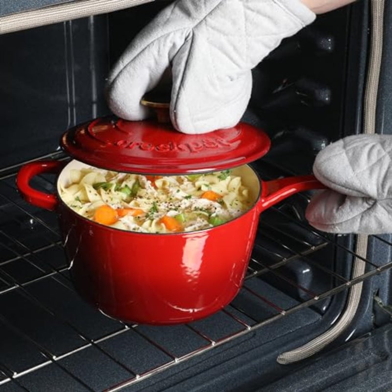 Crock Pot 3 Qt Enamel Cast Iron Sauce Pan W/Lid - Gradient Red - Image 3