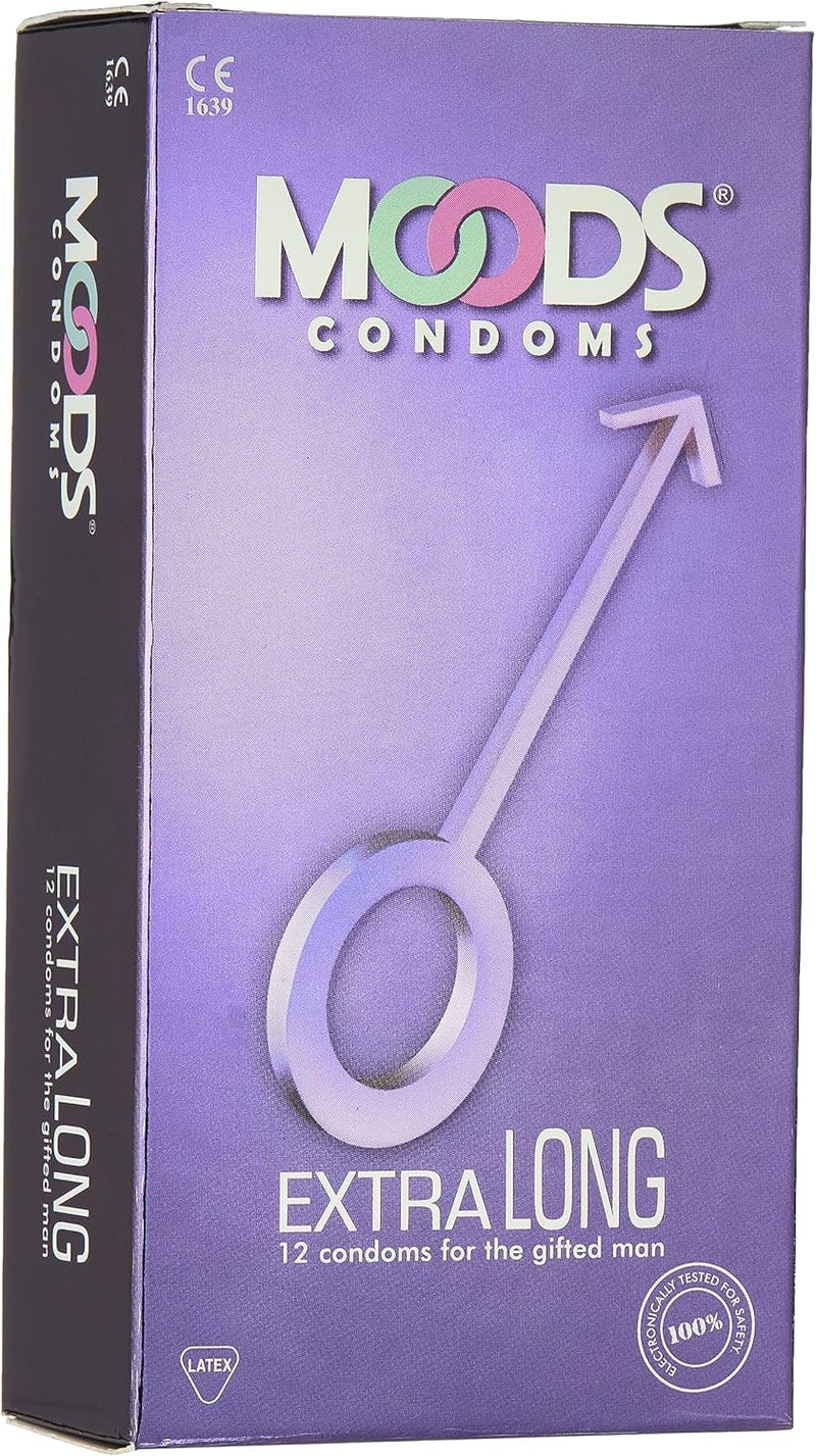 Moods Extra Long Condoms, 12 Pieces, Medium - Image 1