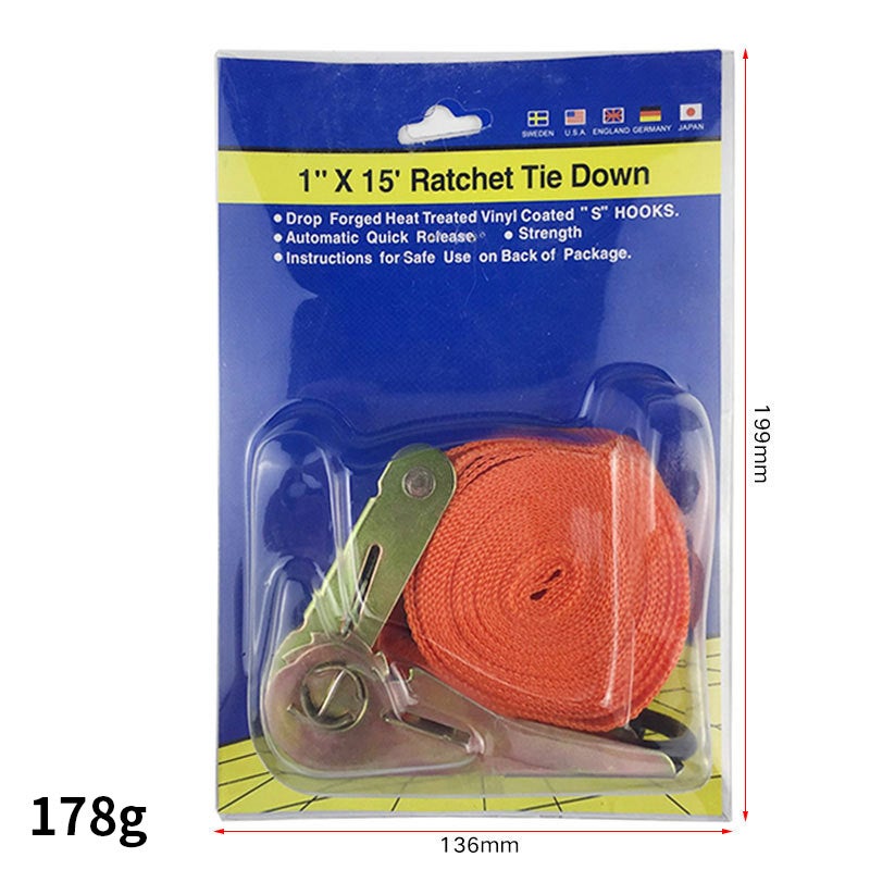 Orange 15 inch thick ratchet tensioner cargo binding belt car fastener polypropylene polyester tightening tensioner(9031) - Image 1