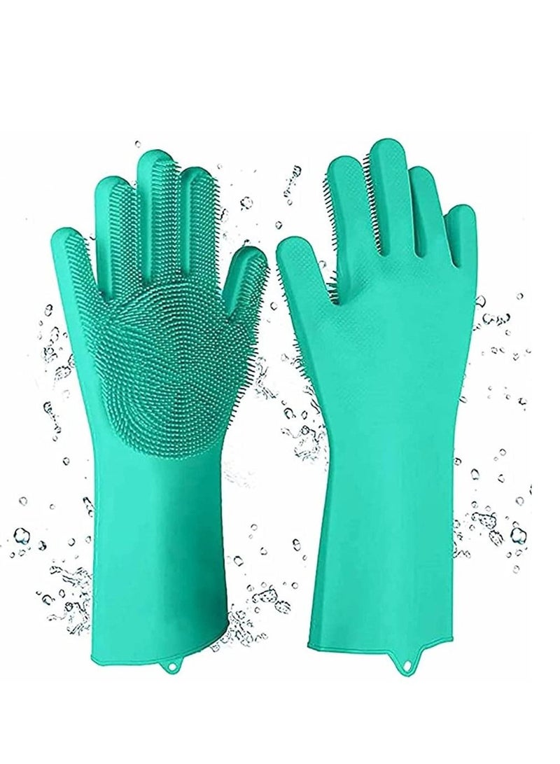 AS SEEN ON TV Multipurpose Silicon Dish Washing Scrubbing Cleaning Sponge Gloves Green  - Image 2