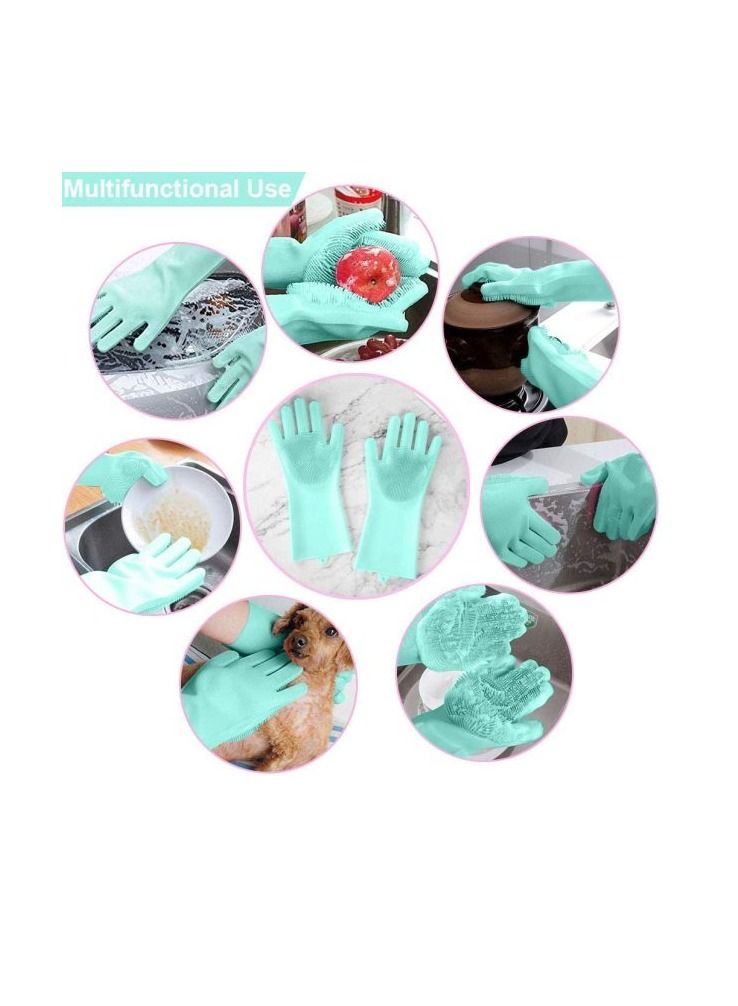 AS SEEN ON TV Multipurpose Silicon Dish Washing Scrubbing Cleaning Sponge Gloves Green  - Image 3