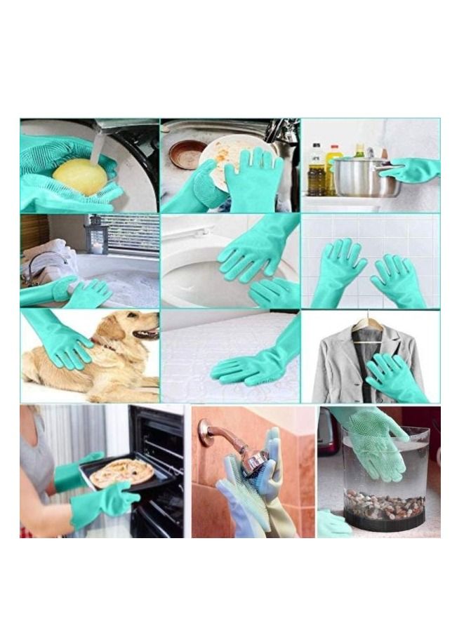 AS SEEN ON TV Multipurpose Silicon Dish Washing Scrubbing Cleaning Sponge Gloves Green  - Image 5