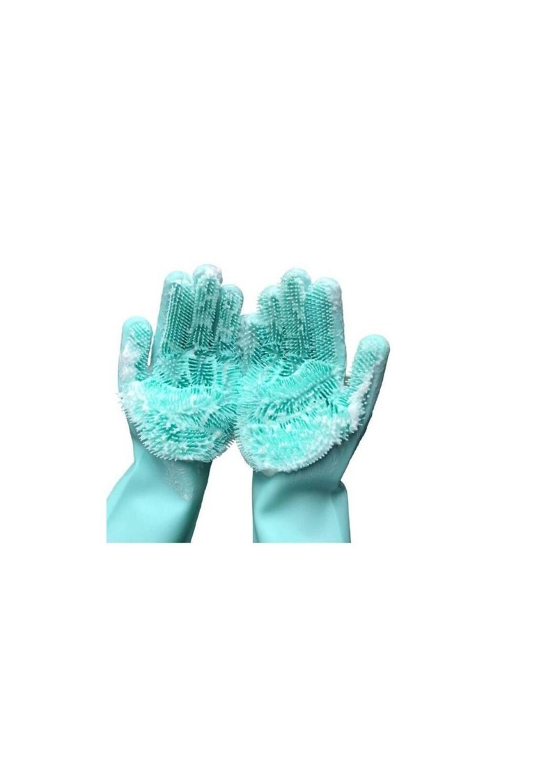 AS SEEN ON TV Multipurpose Silicon Dish Washing Scrubbing Cleaning Sponge Gloves Green  - Image 1