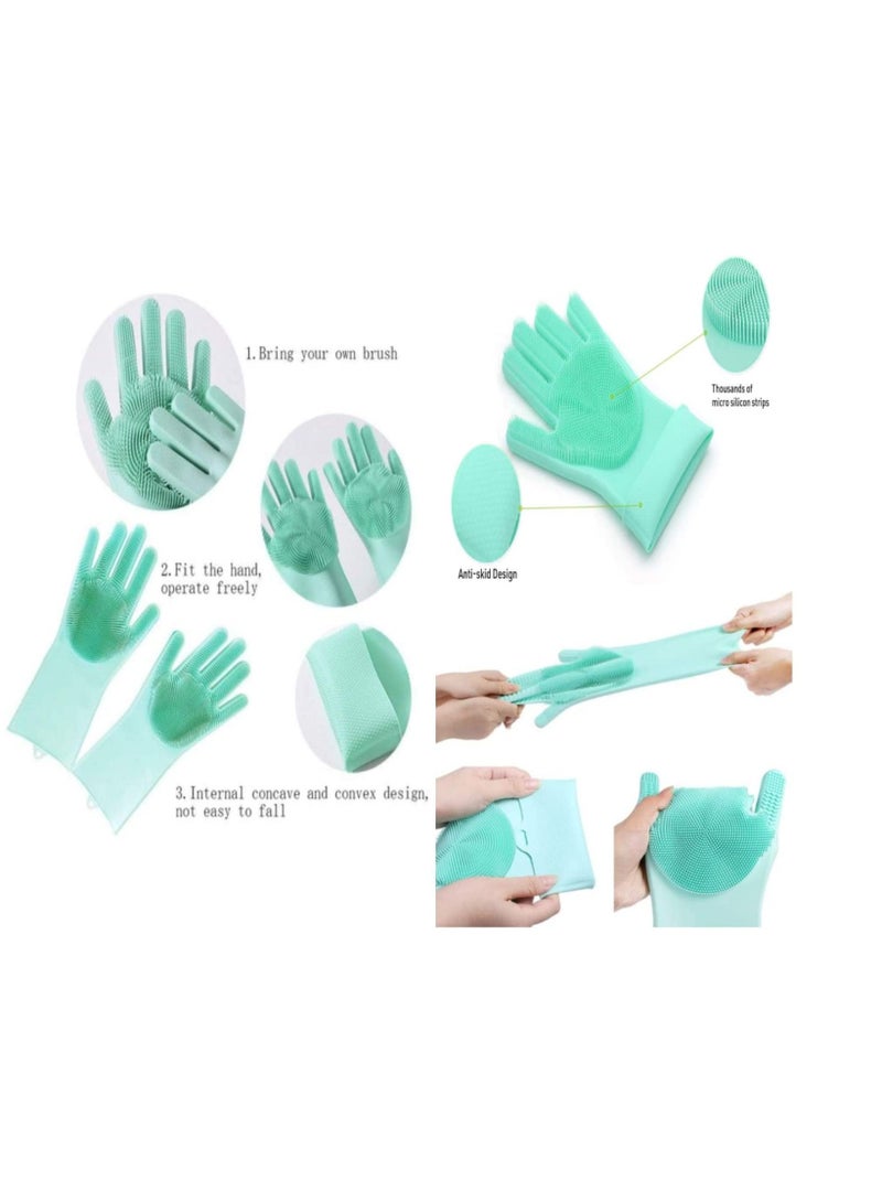 AS SEEN ON TV Multipurpose Silicon Dish Washing Scrubbing Cleaning Sponge Gloves Green  - Image 4
