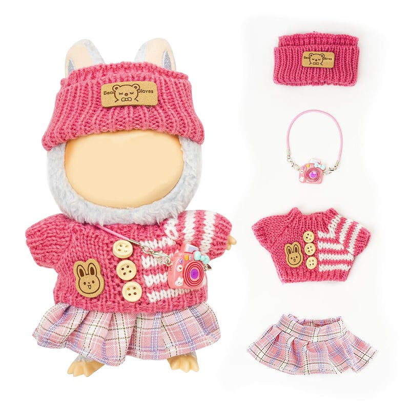 KIYEREE Clothes for Lububu 17cm DollsNO Doll for Lububu Doll Outfits with Accessories Suit for Lububu Cute Stylish Dress Up Set Easter Gifts Rose Red - Image 3
