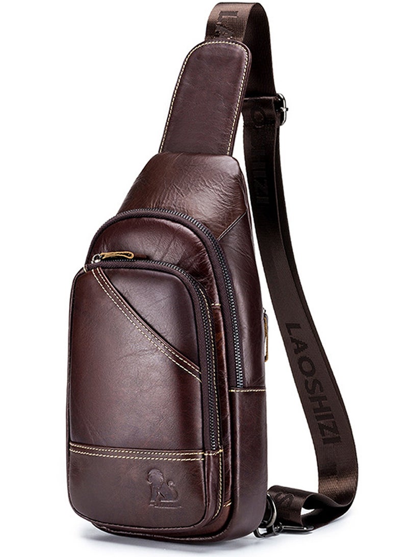 Qiccijoo Qiccijoo Genuine Leather Small Sling Bag Crossbody Bag Shoulder Bag for Men Women,Multipurpose Crossbody Backpack for Hiking Walking Travel Cycling(Brown)  - Image 1