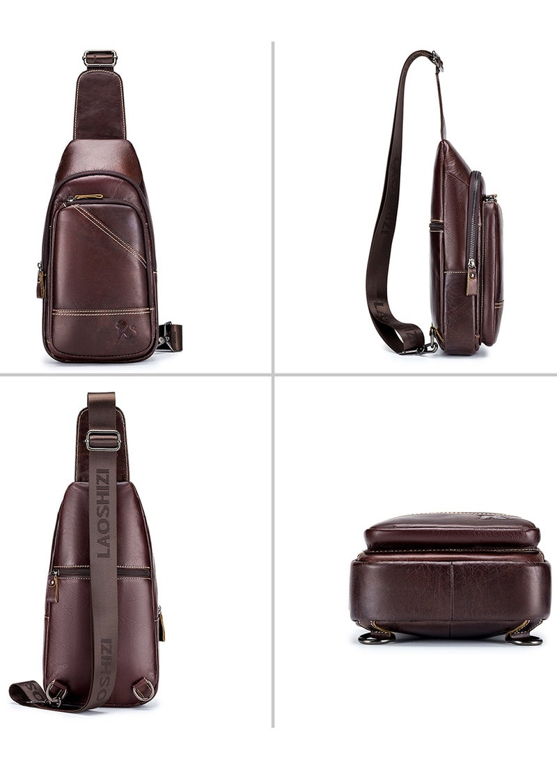 Qiccijoo Qiccijoo Genuine Leather Small Sling Bag Crossbody Bag Shoulder Bag for Men Women,Multipurpose Crossbody Backpack for Hiking Walking Travel Cycling(Brown)  - Image 4