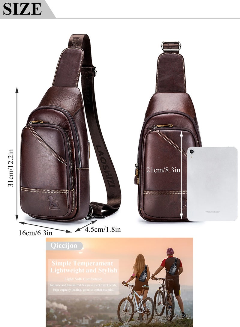 Qiccijoo Qiccijoo Genuine Leather Small Sling Bag Crossbody Bag Shoulder Bag for Men Women,Multipurpose Crossbody Backpack for Hiking Walking Travel Cycling(Brown)  - Image 5
