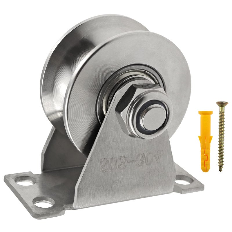 Generic Groove Wheel Pulley Stainless Steel Pulley Block Super Silent Single Pulley Block for DIY Gym Equipment,Sliding Gate Detachable Duplex Bearing with Mounting Screws and Expansion Pipes U Type (1 Pack)  - Image 1