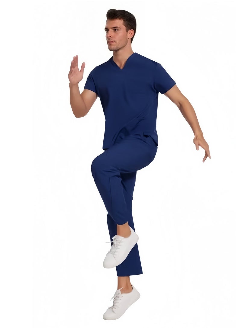 Womens Men Medical Scrubs Set Unisex Scrub Top and Scrub Pant Set Medical Uniform Scrubs Medical Uniform Set (Navy Blue) - Image 3