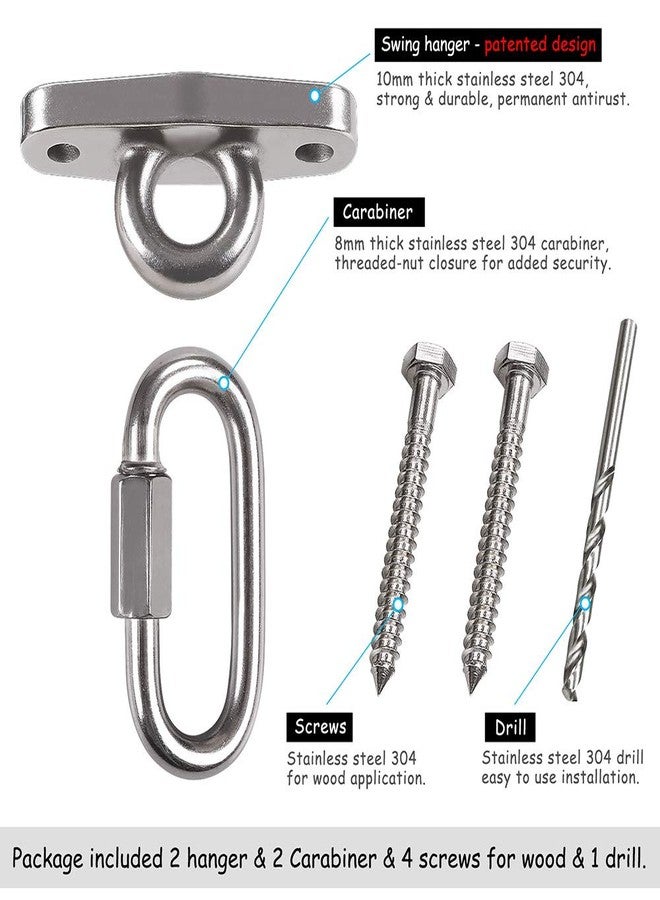 IOH 2 Pcs Heavy Duty Swing Hangers with 4 Screws SUS 304 Antirust, Playground Porch Yoga Seat Trapeze, Hammock Chair, Hanging Kit, Indoor Outdoor, 2000lb Capacity | 2 Quick Link Oval Carabiner | - Image 5
