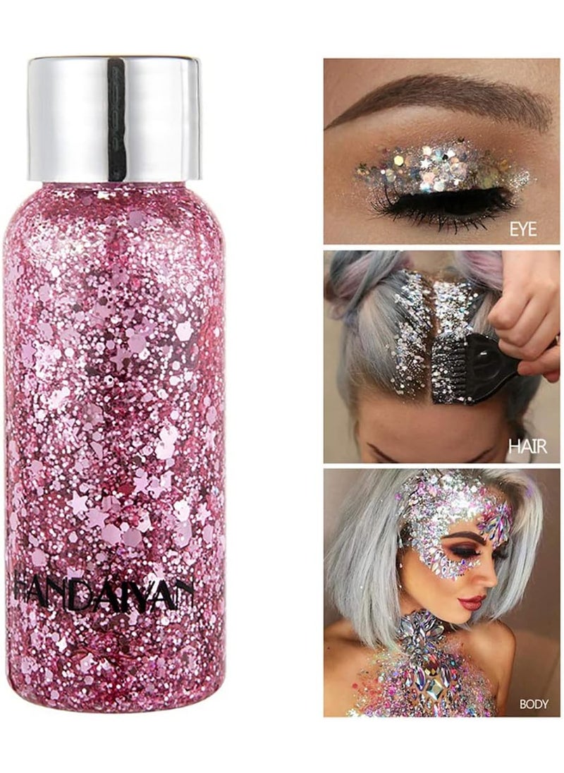 Theshiry - Mermaid Sequins Body Glitter Gel, Make Up Long Lasting Glitter for Body Face Hair Eyeshadow, Music Festival Party Carnival Long Lasting Face Glitter, No Glue Needed and Easy to Remove. (Pink) - Image 1
