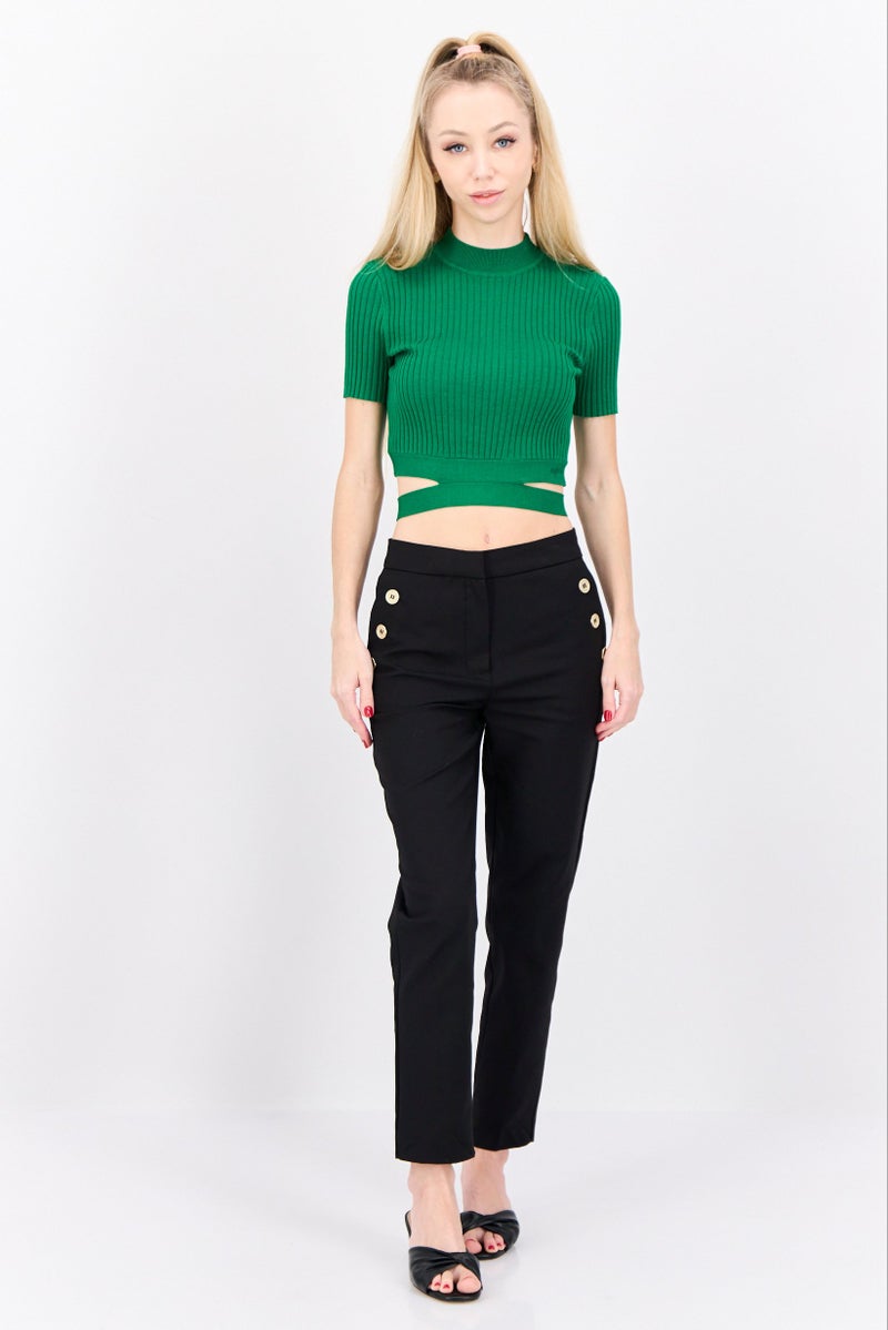 ESPRIT بلوزة قصيرة الأكمام بتصميم عنق مزيف للنساء، خضراء - Image 4