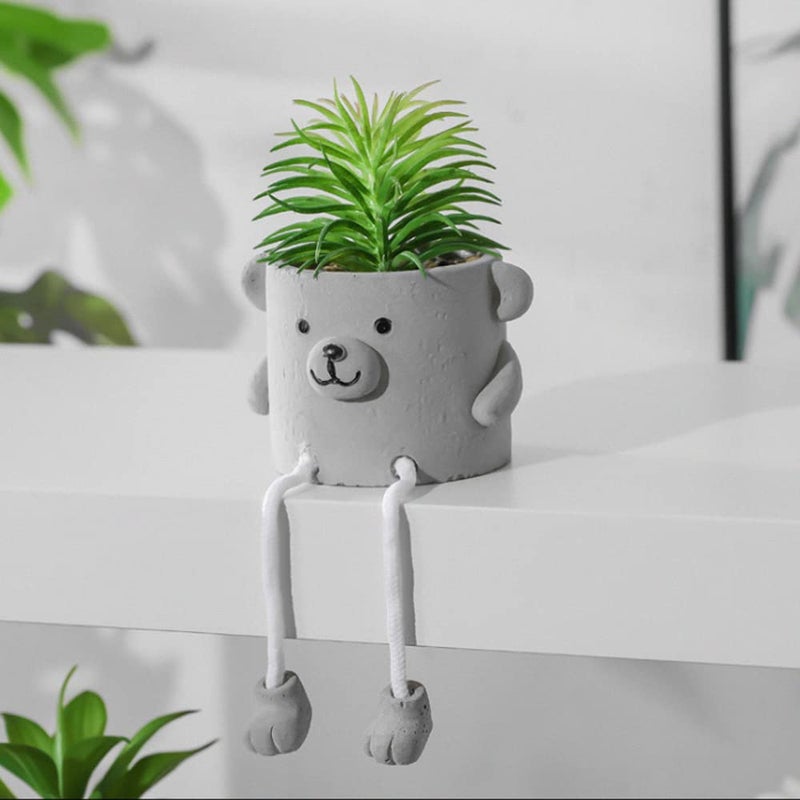 Zerzsy Zerzsy Faux Succulents in Cement Pots with Hanging Leg  Potted Mini Fake Plants for Office Desk Decor  Artificial Succulent Plants Indoor Decorations - Set of 2 - Image 3