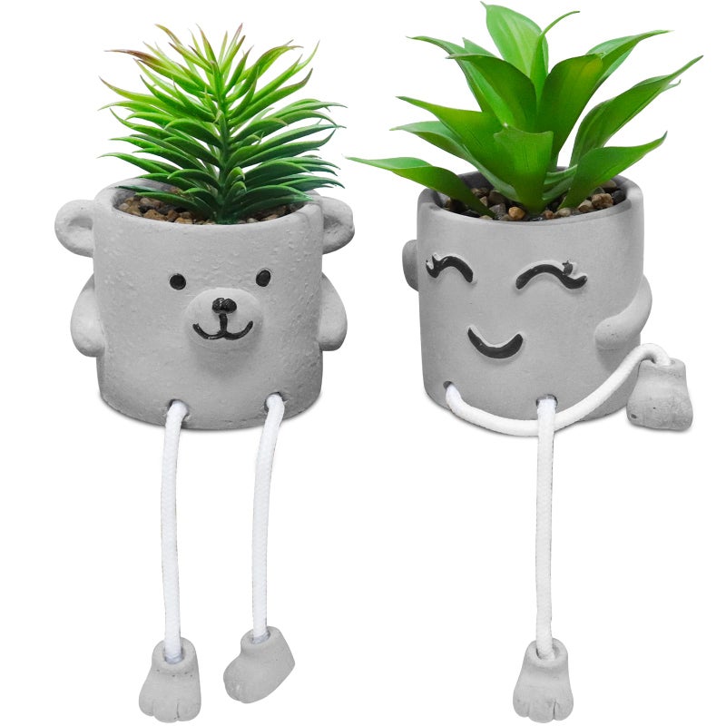 Zerzsy Zerzsy Faux Succulents in Cement Pots with Hanging Leg  Potted Mini Fake Plants for Office Desk Decor  Artificial Succulent Plants Indoor Decorations - Set of 2 - Image 1