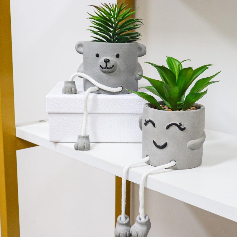 Zerzsy Zerzsy Faux Succulents in Cement Pots with Hanging Leg  Potted Mini Fake Plants for Office Desk Decor  Artificial Succulent Plants Indoor Decorations - Set of 2 - Image 2