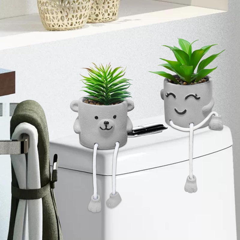 Zerzsy Zerzsy Faux Succulents in Cement Pots with Hanging Leg  Potted Mini Fake Plants for Office Desk Decor  Artificial Succulent Plants Indoor Decorations - Set of 2 - Image 4