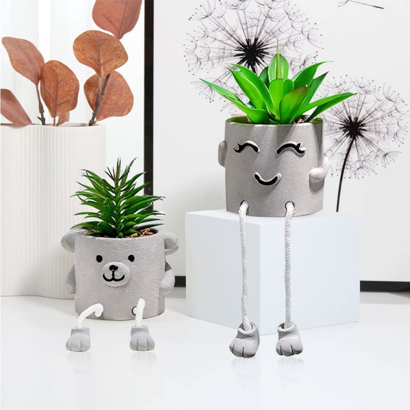 Zerzsy Zerzsy Faux Succulents in Cement Pots with Hanging Leg  Potted Mini Fake Plants for Office Desk Decor  Artificial Succulent Plants Indoor Decorations - Set of 2 - Image 5