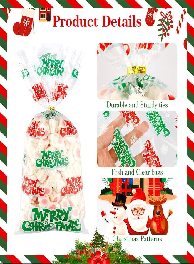 BOEIAC Christmas Treat Bags, 100 PCS Christmas Cellophane Treat Bags, Plastic Clear Xmas Candy Bag with 100 Pcs Twist Ties for Cookie Goodies Gift Present Wrap for Xmas Party Favor Supplies, 5.04x10.63 Inch - Image 4