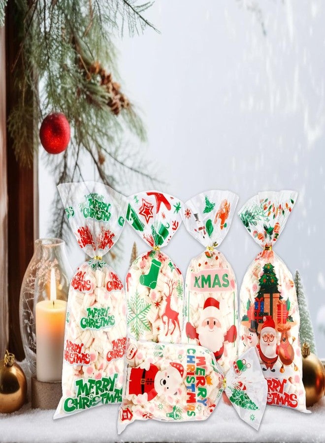 BOEIAC Christmas Treat Bags, 100 PCS Christmas Cellophane Treat Bags, Plastic Clear Xmas Candy Bag with 100 Pcs Twist Ties for Cookie Goodies Gift Present Wrap for Xmas Party Favor Supplies, 5.04x10.63 Inch - Image 3