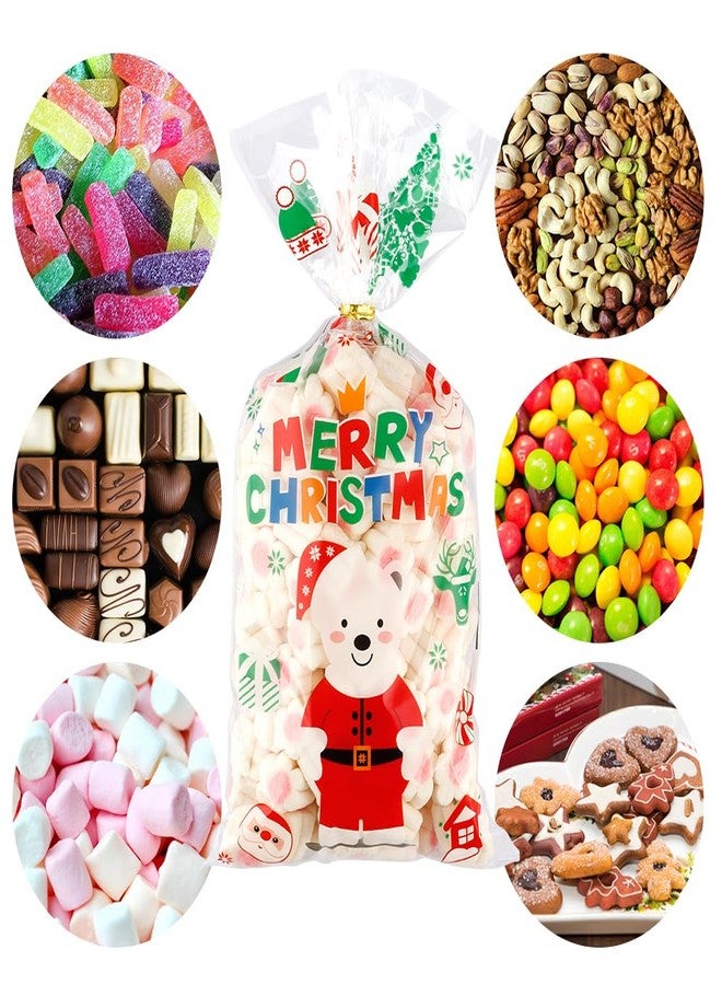 BOEIAC Christmas Treat Bags, 100 PCS Christmas Cellophane Treat Bags, Plastic Clear Xmas Candy Bag with 100 Pcs Twist Ties for Cookie Goodies Gift Present Wrap for Xmas Party Favor Supplies, 5.04x10.63 Inch - Image 5