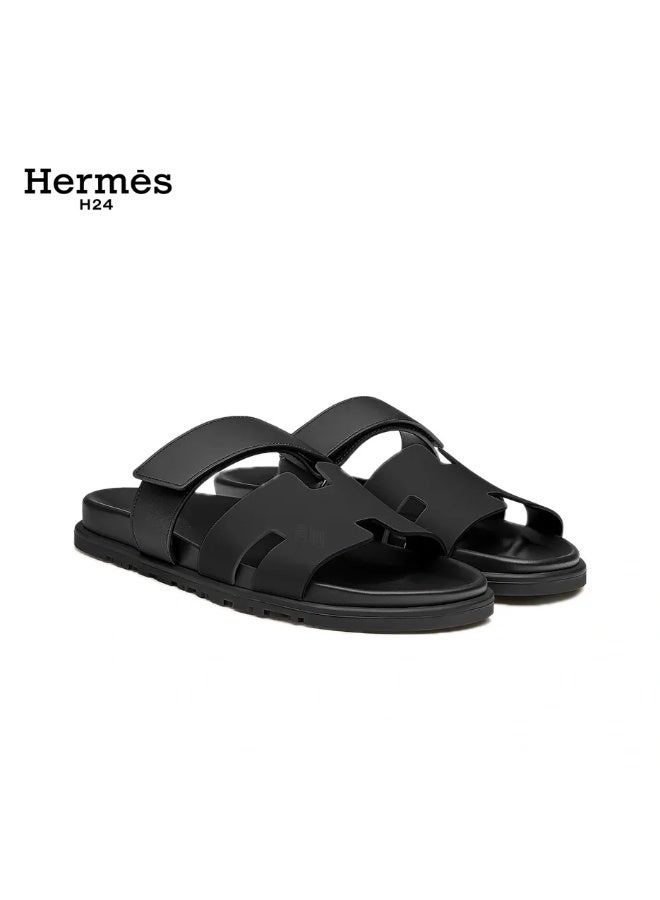 Hermes H24 Chypre Sandal Women's Velcro Flip-Flops Black - Image 1