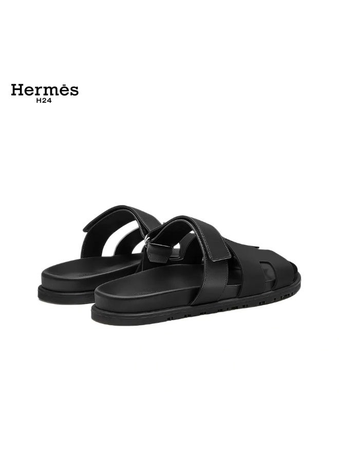 Hermes H24 Chypre Sandal Women's Velcro Flip-Flops Black - Image 2