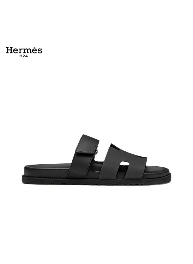 Hermes H24 Chypre Sandal Women's Velcro Flip-Flops Black - Image 3
