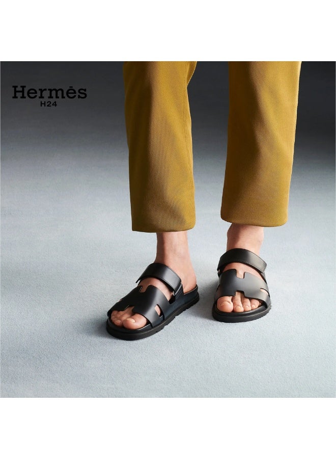 Hermes H24 Chypre Sandal Women's Velcro Flip-Flops Black - Image 4