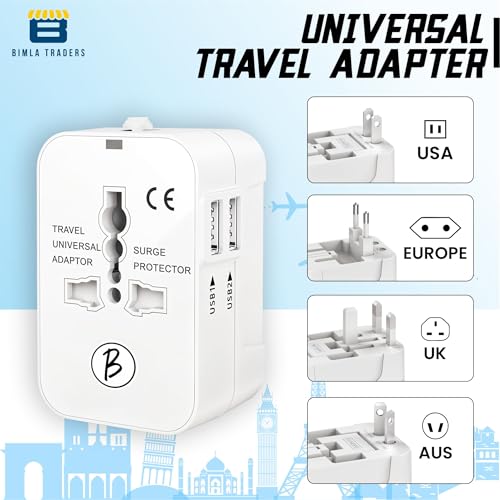 Btag Universal Travel Adapter All in One Worldwide, Travel Adapter USB Ports with Multi Type Power Outlet (2U - USB 2.1A,100-240) Voltage (White) - Image 2