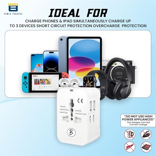 Btag Universal Travel Adapter All in One Worldwide, Travel Adapter USB Ports with Multi Type Power Outlet (2U - USB 2.1A,100-240) Voltage (White) - Image 5