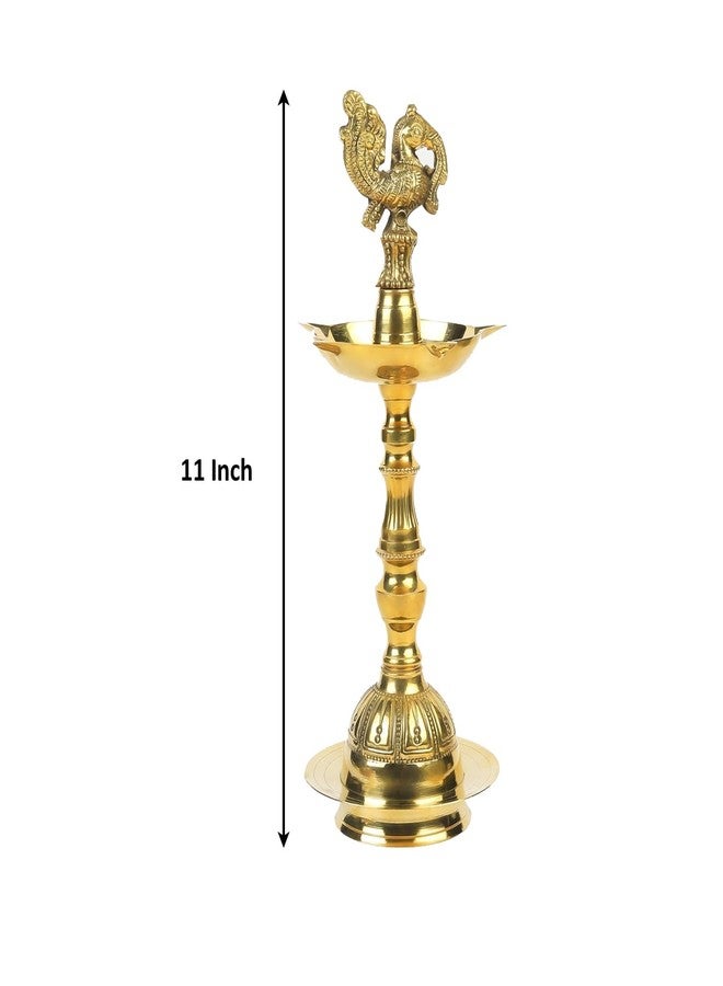 Klassic 11 Inch Brass Kerala Diya Samai | Traditional Peacock Oil Lamp | Kutthu Vilakku Panchmahal Deepam | Ideal for Home Temple, Pooja Room, Diwali & Festivals - Image 3