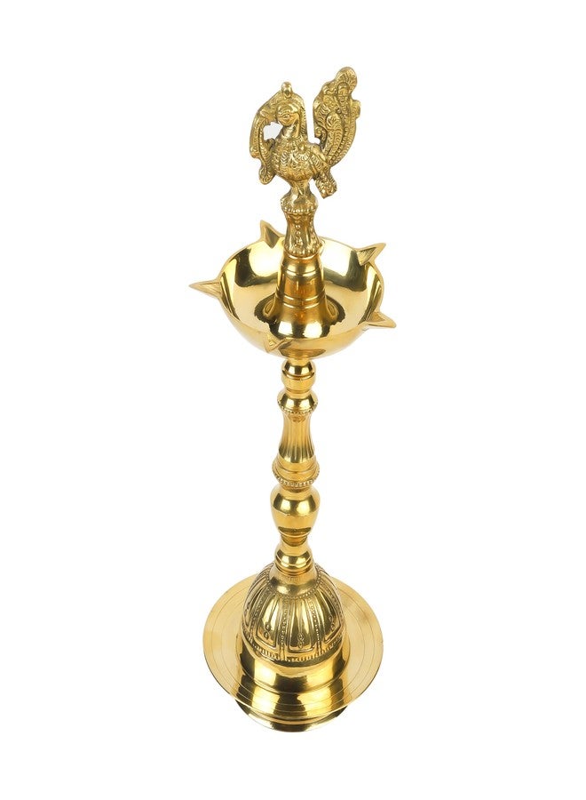 Klassic 11 Inch Brass Kerala Diya Samai | Traditional Peacock Oil Lamp | Kutthu Vilakku Panchmahal Deepam | Ideal for Home Temple, Pooja Room, Diwali & Festivals - Image 2