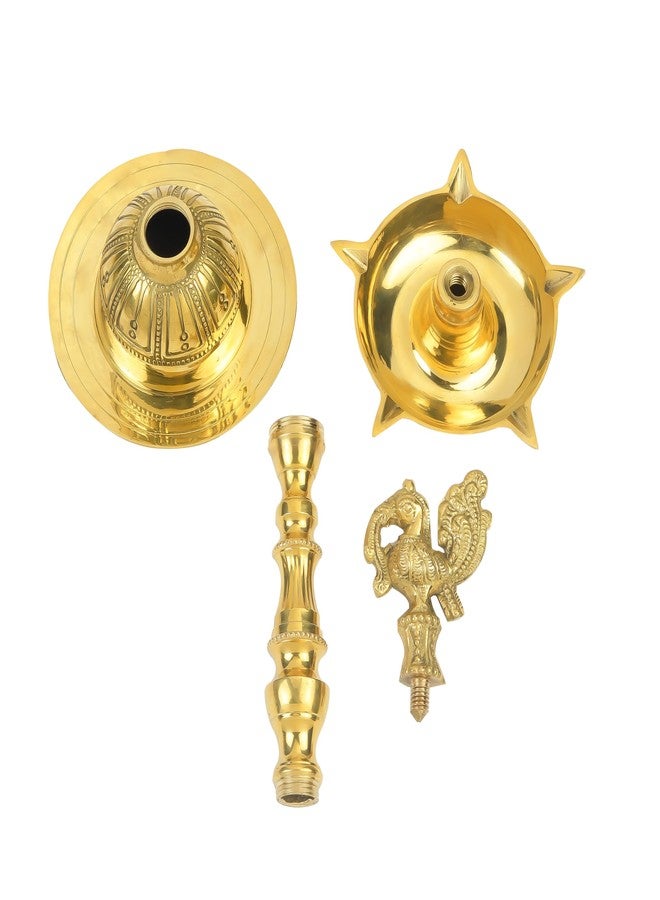 Klassic 11 Inch Brass Kerala Diya Samai | Traditional Peacock Oil Lamp | Kutthu Vilakku Panchmahal Deepam | Ideal for Home Temple, Pooja Room, Diwali & Festivals - Image 4