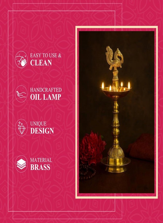 Klassic 11 Inch Brass Kerala Diya Samai | Traditional Peacock Oil Lamp | Kutthu Vilakku Panchmahal Deepam | Ideal for Home Temple, Pooja Room, Diwali & Festivals - Image 5