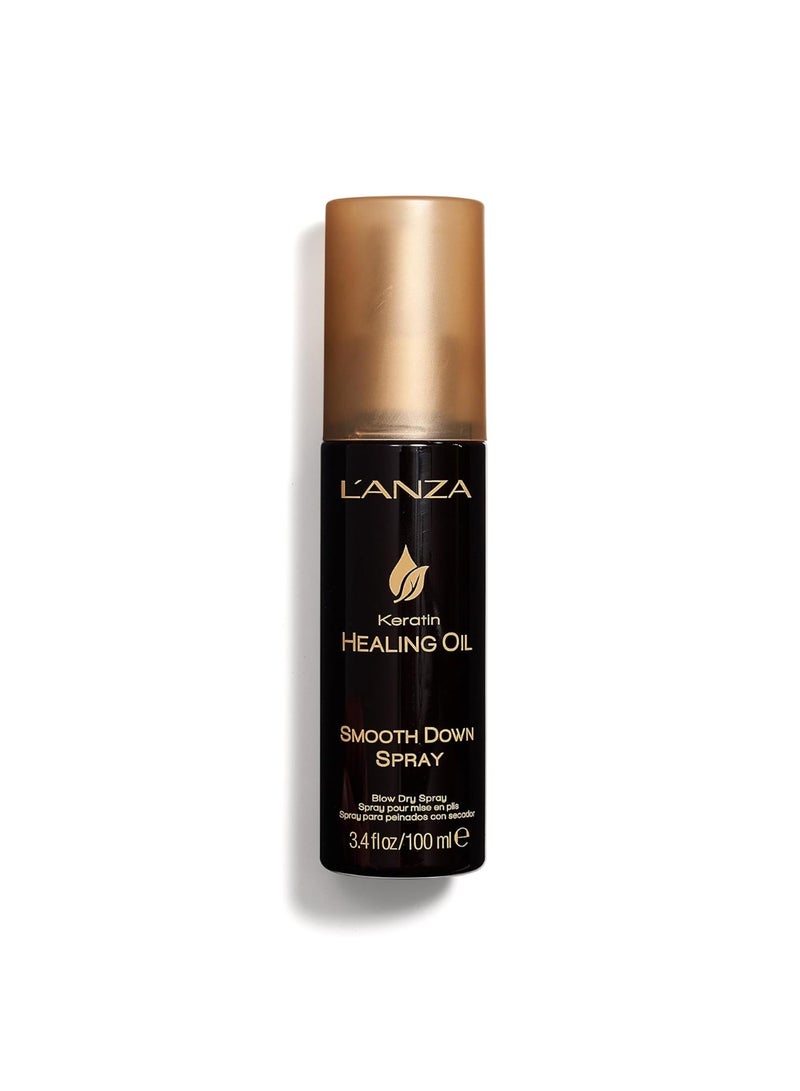 L'ANZA Keratin Healing Oil Smooth Down Blow Dry Hair Spray, Effortlessly Calms, Detangles, and Reduces Puffiness, For a Perfect Silky Looking Blow-out, For All Hair Types, New Bottle (3.4 Fl Oz) - Image 1