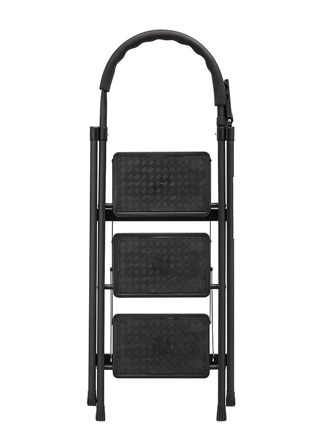 LAWAZIM Pro7 3-Step Folding Ladder With Tools Hanger - Black - 120kg Load Capacity Step Stool with Convenient Handgrip, Tools Holder Rack, Anti-Slip Pedals - Multi-Use Ladder for Kitchen & Household - Image 4