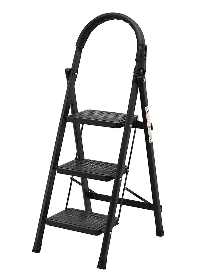 LAWAZIM Pro7 3-Step Folding Ladder With Tools Hanger - Black - 120kg Load Capacity Step Stool with Convenient Handgrip, Tools Holder Rack, Anti-Slip Pedals - Multi-Use Ladder for Kitchen & Household - Image 2