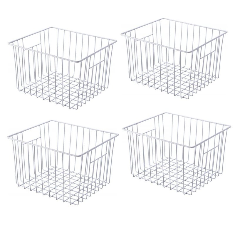 Freezer Storage Organizer Baskets Refrigerator Wire Household Bins with Builtin Handles for Kitchen Pantry Cabinet Closets  Pearl White4Pack 11in x 10in x 55in