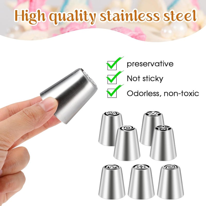 Dimeho 7 Pcs Piping Tips Round Hole Cake Frosting Nozzles Set Stainless Steel Cupcake Decorating Tool Russian Pastry Icing Dispensers for Baking Cookies Puff Cream Bag Filler (Russian medium) - Image 4