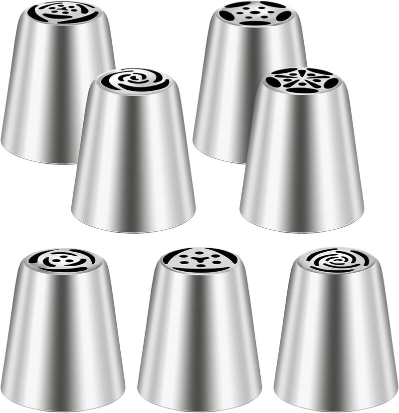Dimeho 7 Pcs Piping Tips Round Hole Cake Frosting Nozzles Set Stainless Steel Cupcake Decorating Tool Russian Pastry Icing Dispensers for Baking Cookies Puff Cream Bag Filler (Russian medium) - Image 1
