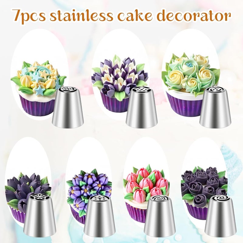 Dimeho 7 Pcs Piping Tips Round Hole Cake Frosting Nozzles Set Stainless Steel Cupcake Decorating Tool Russian Pastry Icing Dispensers for Baking Cookies Puff Cream Bag Filler (Russian medium) - Image 3