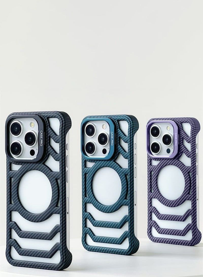 Techie جراب Apple iPhone 16 Pro Max من سلسلة Pro، غطاء خلفي بدون إطار مغناطيسي من ألياف الكربون مع حامل غير مرئي وتدفق هواء تبريد محسن - Image 5