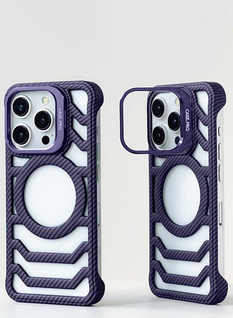 Techie جراب Apple iPhone 16 Pro Max من سلسلة Pro، غطاء خلفي بدون إطار مغناطيسي من ألياف الكربون مع حامل غير مرئي وتدفق هواء تبريد محسن - Image 1