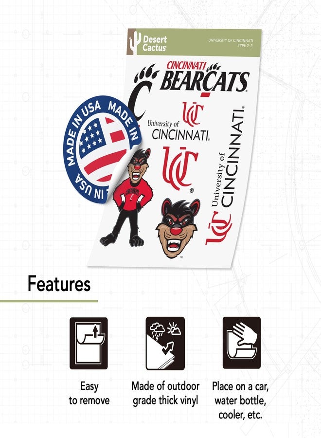 Desert Cactus University of Cincinnati Sticker Bearcats UC Sticker Vinyl Decals Laptop Water Bottle Car Scrapbook Sheet T2 (Type 2-2) - Image 5