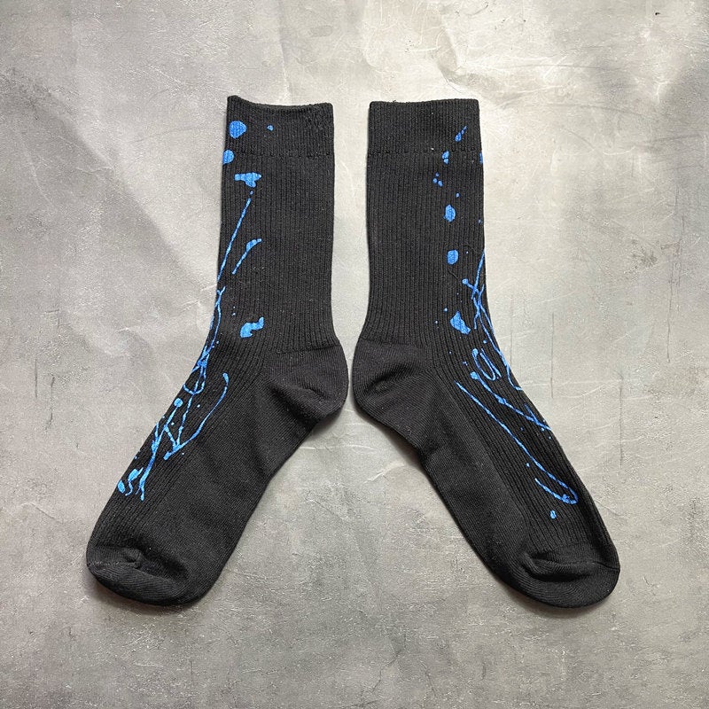 Trendy Brand Splash Ink Art Design Color Socks Double Needle Pile Sports Street Trendy Tie Dye Middle Tube Pure Cotton Socks For Men And Women - Image 1