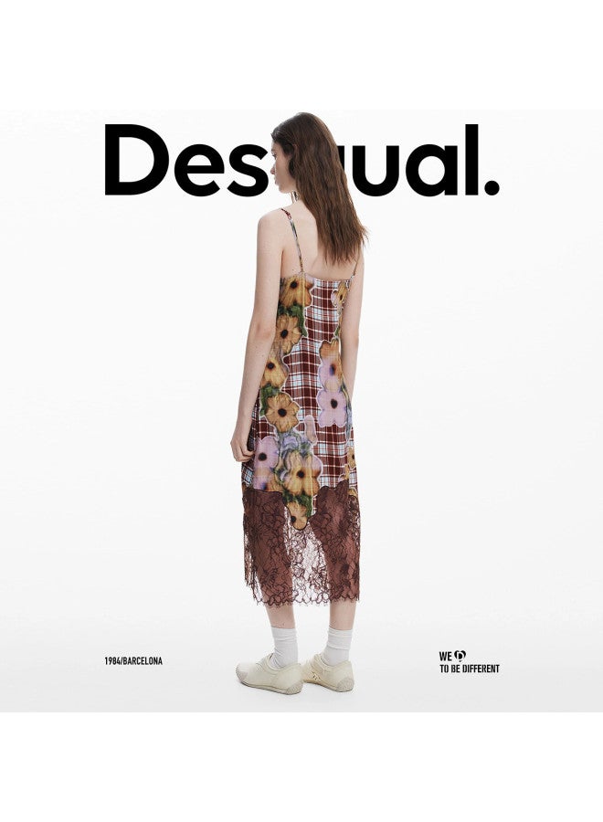 DESIGUAL ss25 Floral Check Print Lace-paneled Dress - Image 5