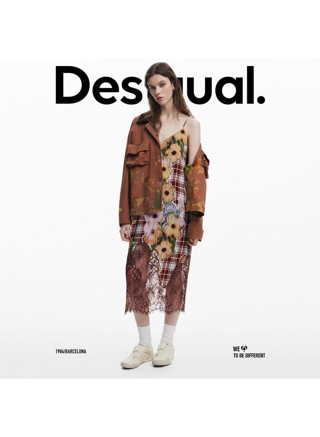 DESIGUAL ss25 Floral Check Print Lace-paneled Dress - Image 2